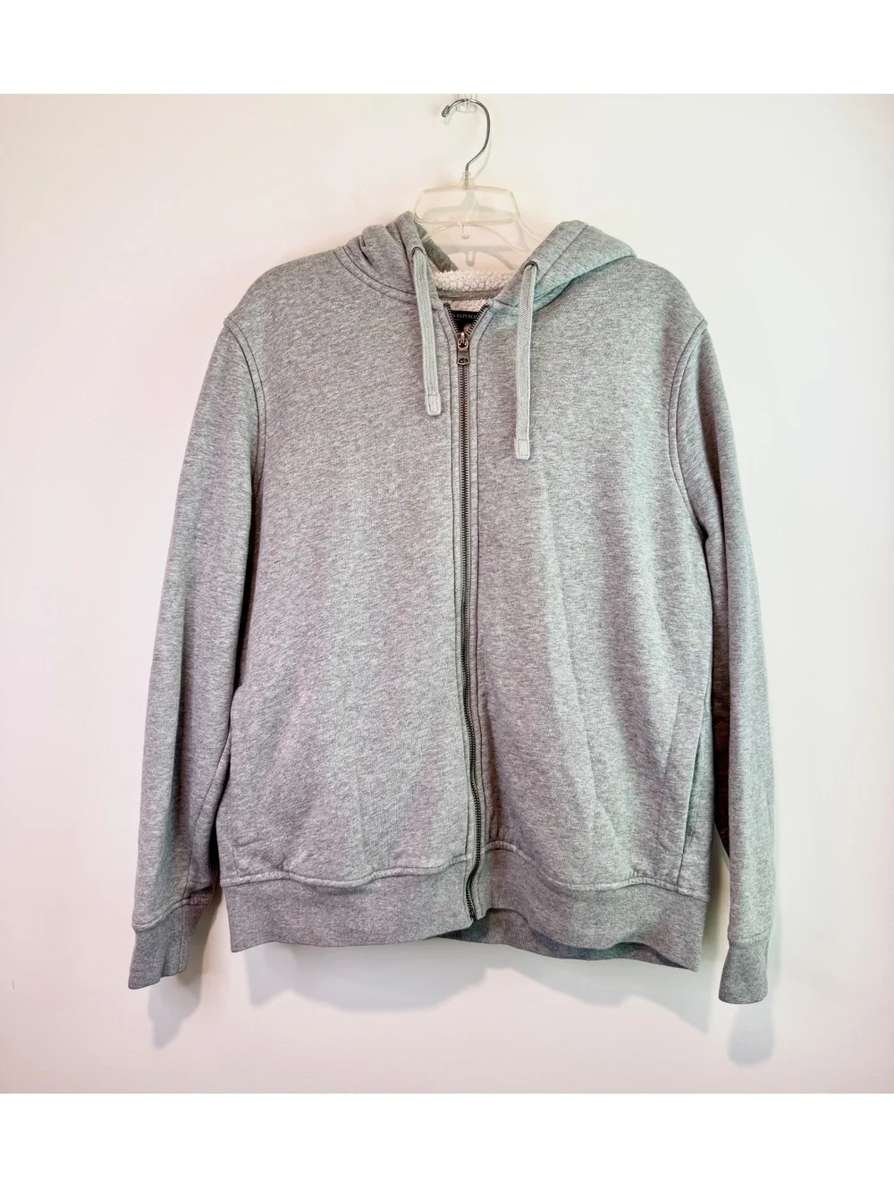 Banana Republic Men's Large Gray Full Zip Sherpa Lined Hoodie Jacket
